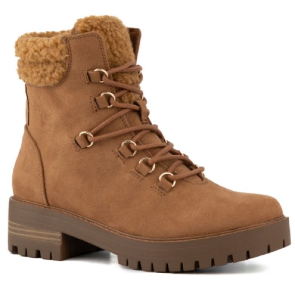 Sugar Womens Mendy Cozy Round Toe Lug Sole Ankle Boots Cognac 10M NWT IN PKG/BOX